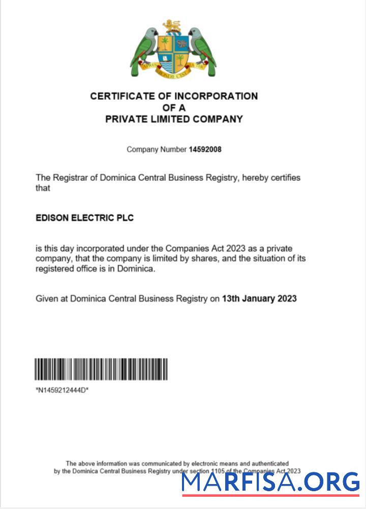 Downloadable Dominica certificate of registration Word and PDF template